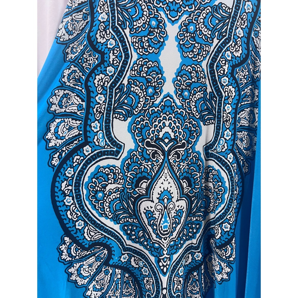 Women's Blue Paisley Rhinestone Maxi Skirt Boho Size XS Stretch Festival - Picture 3 of 7